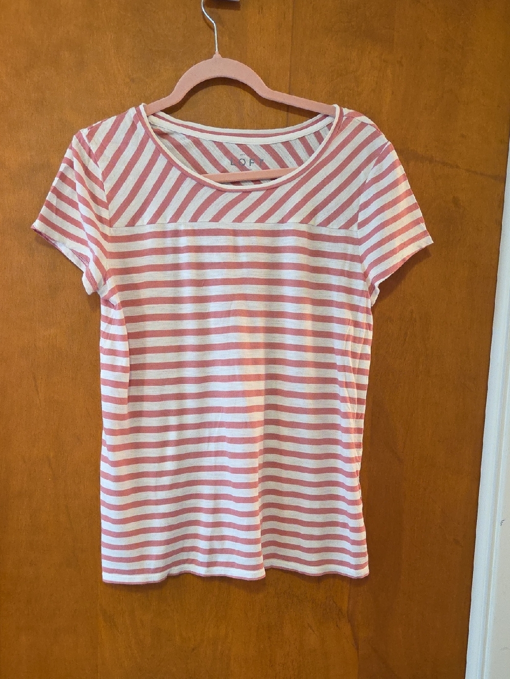 LOFT Pink and White Striped Short Sleeve Tee M